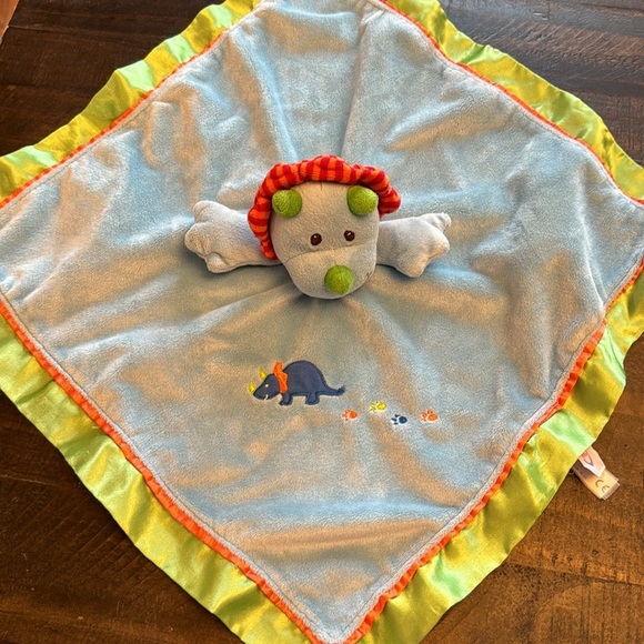 Mary Meyer Baby Dinosaur Blue Security Blanket Lovey 16" Soft Plush Velour Satin - Picture 2 of 8